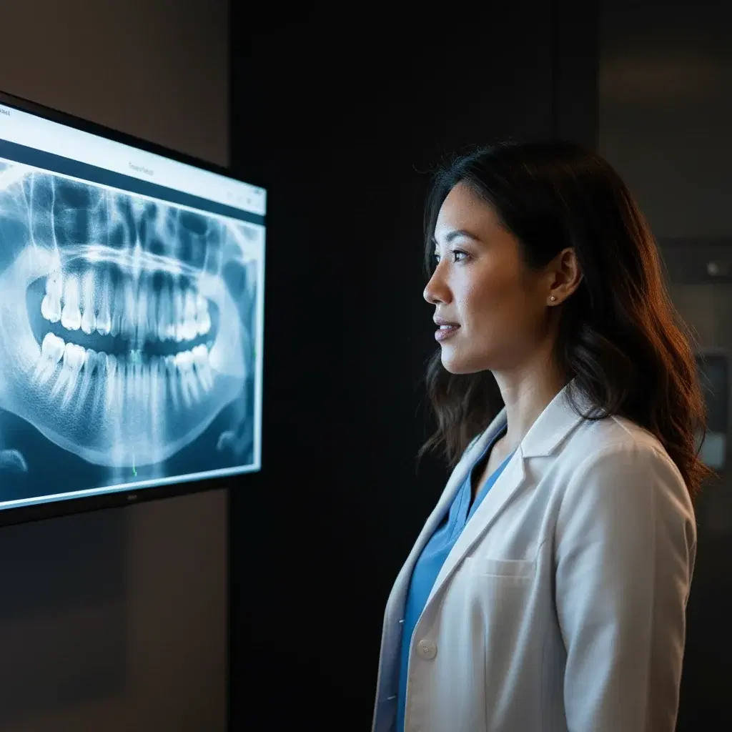 Reviewing 3D CBCT scan — combining AI precision with human compassion